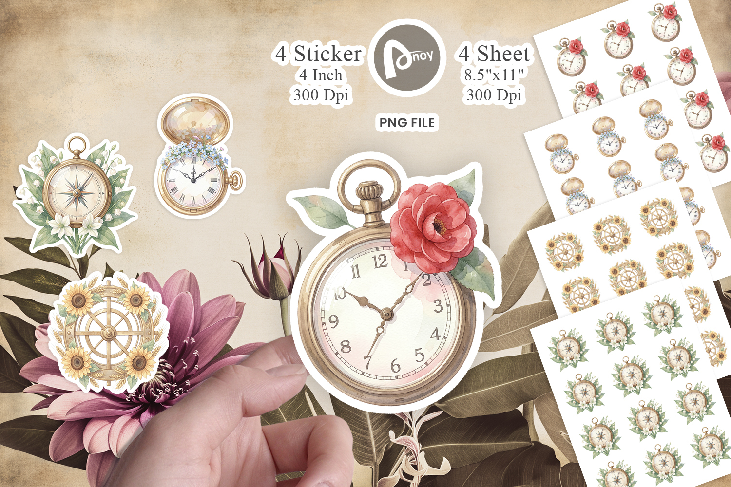 Vintage Clock And Floral Sticker product image 1