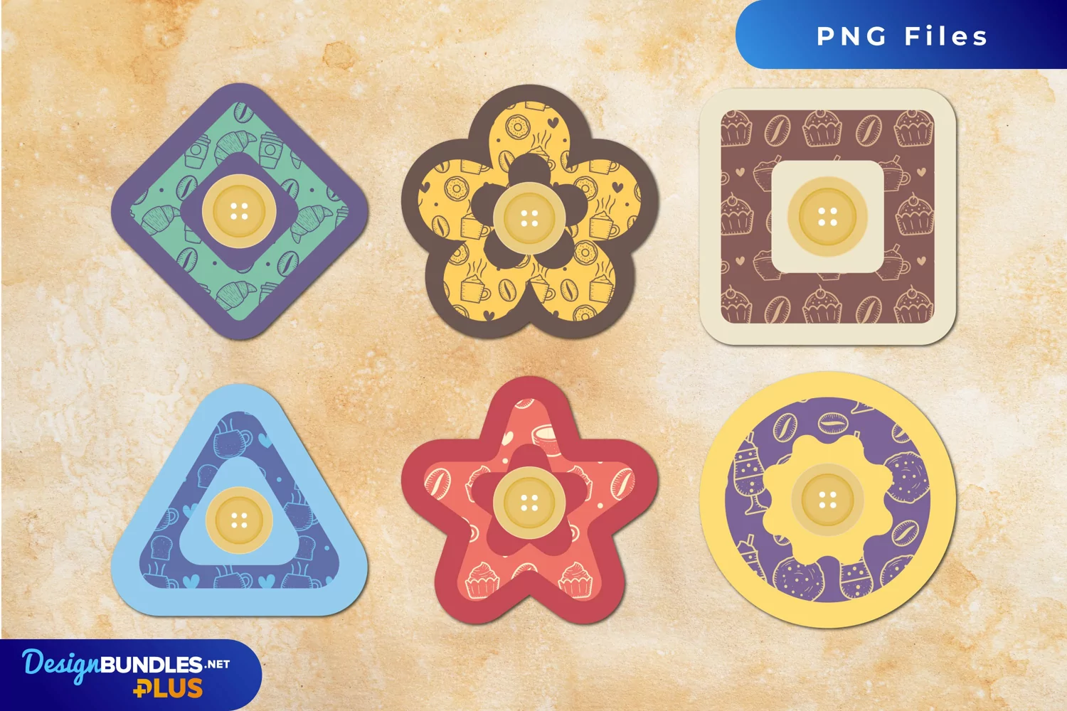 Vintage Coffee and Bread Buttons product image 1