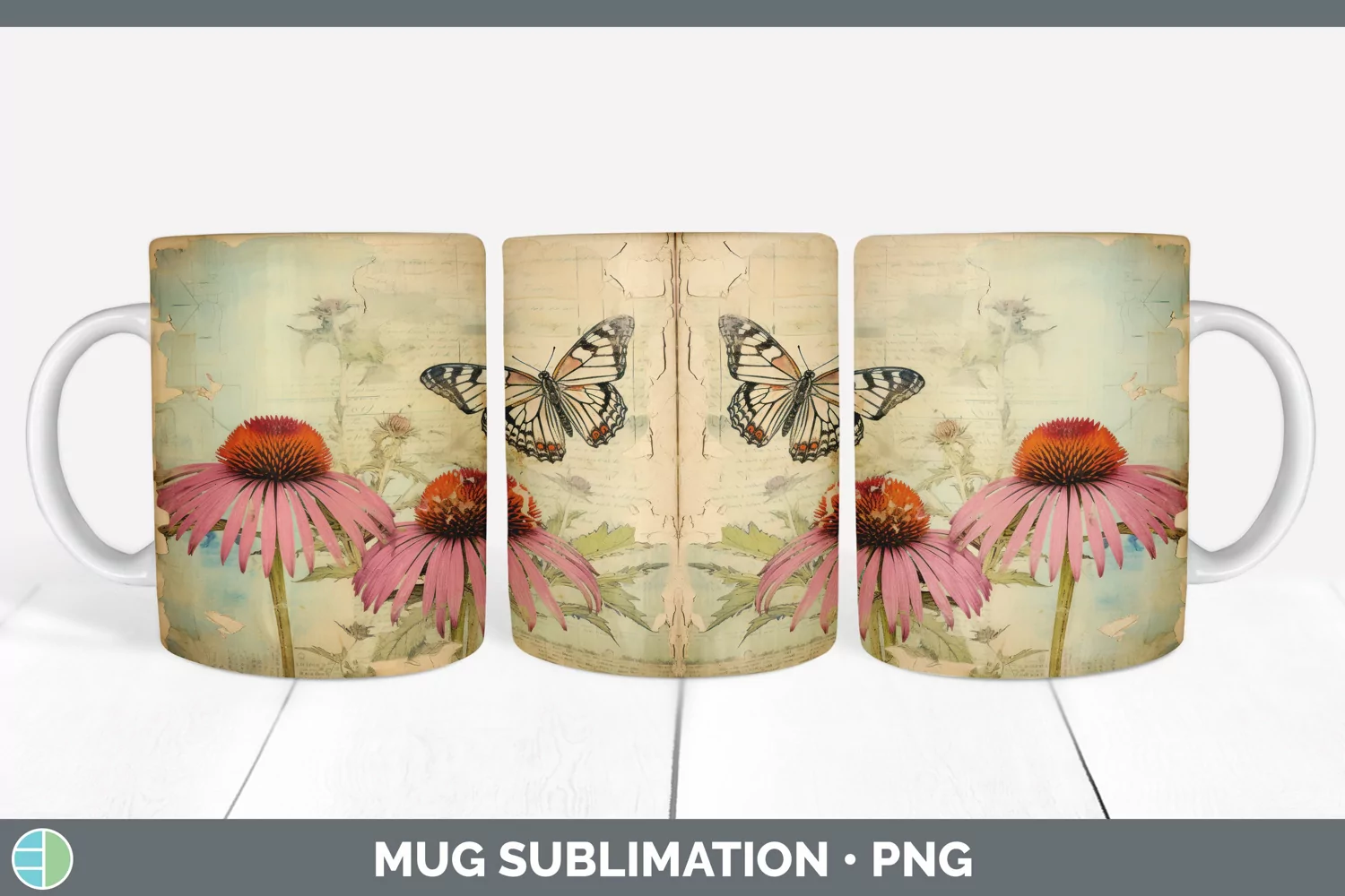GorgeousDecoupage Coneflowers Mug Wrap design.
