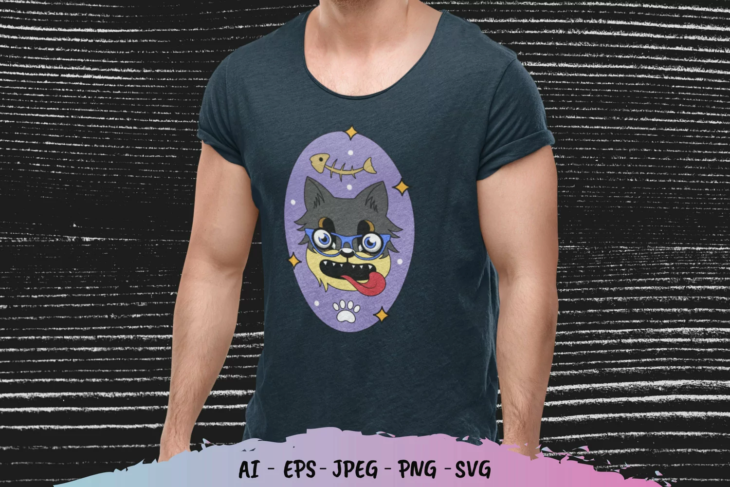 Vintage Cool Cat and Fish Bone Sticker product image 1