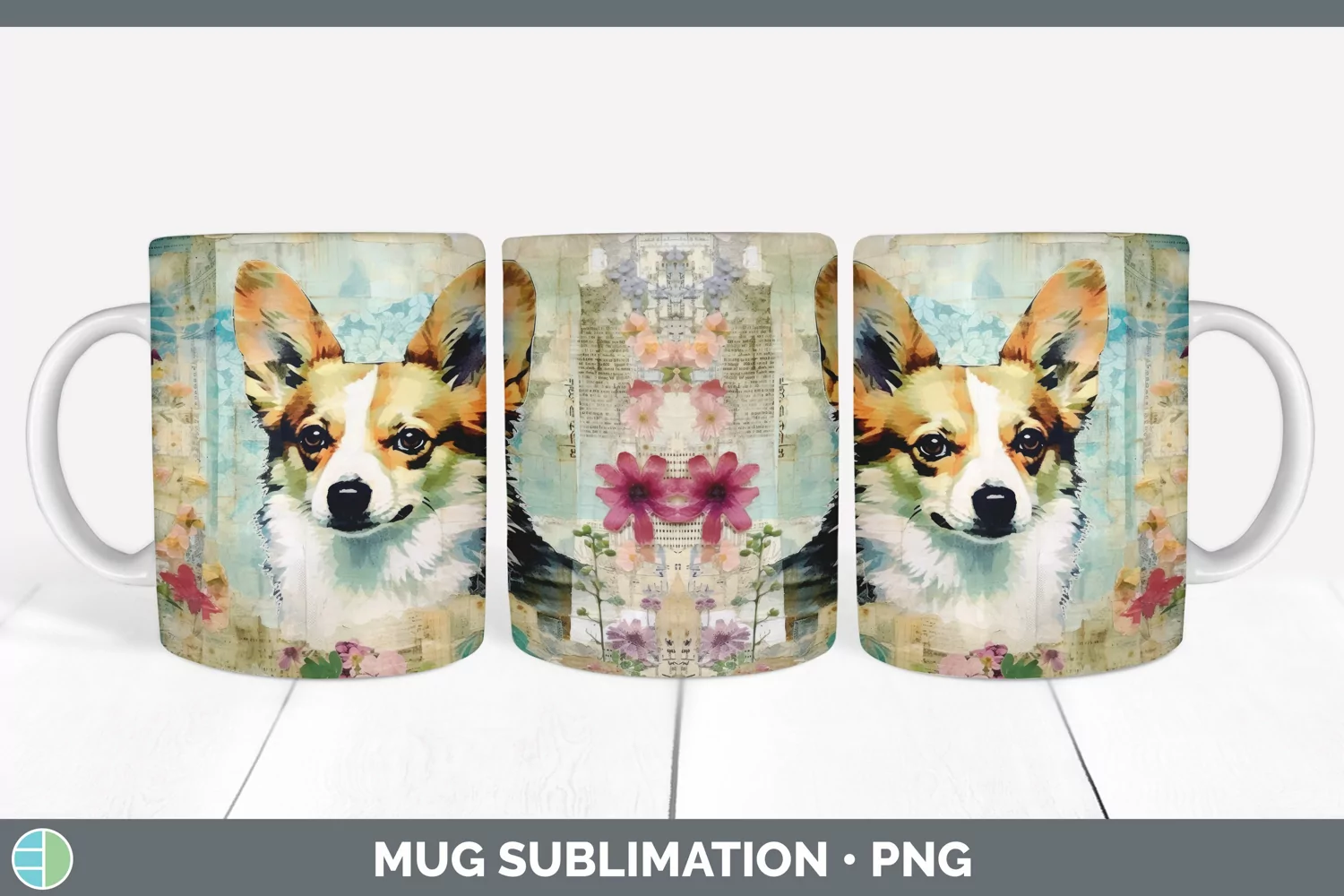 GorgeousDecoupage Corgis Mug Wrap design.