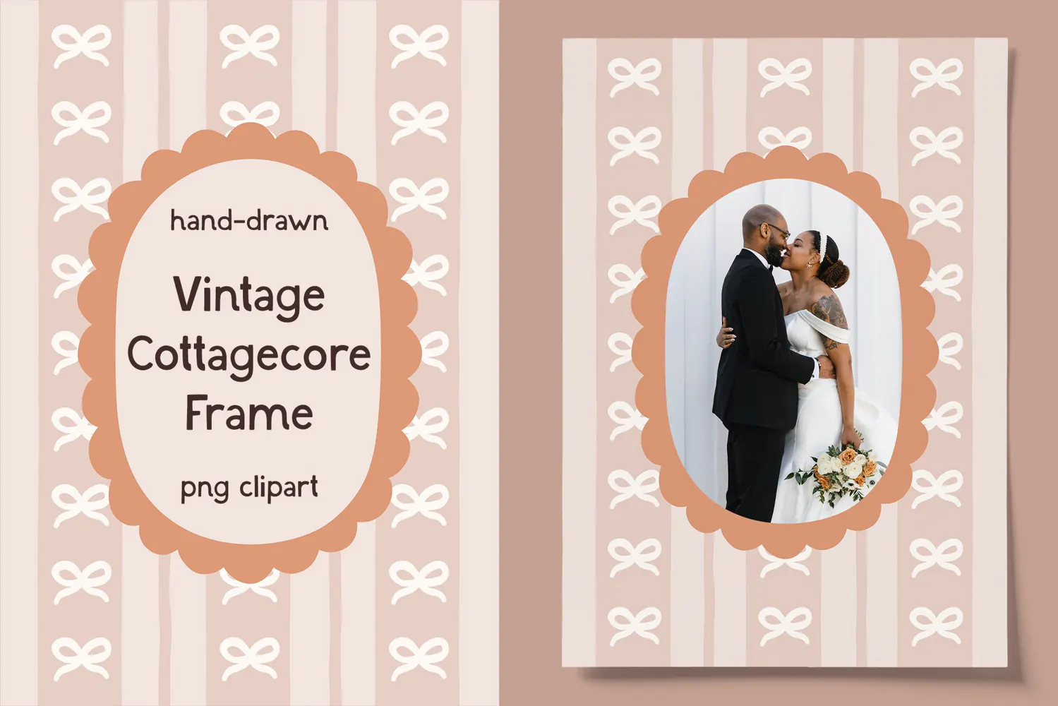 Hand-Drawn Vintage Cottagecore Bow Frame for Wedding Photos example image 1