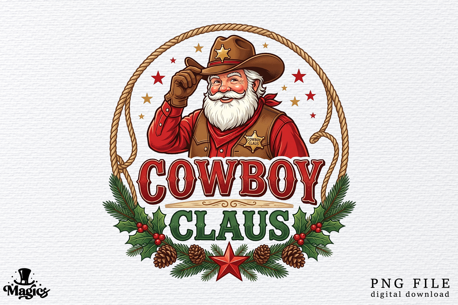 Vintage Country Santa Lasso PNG product image 1