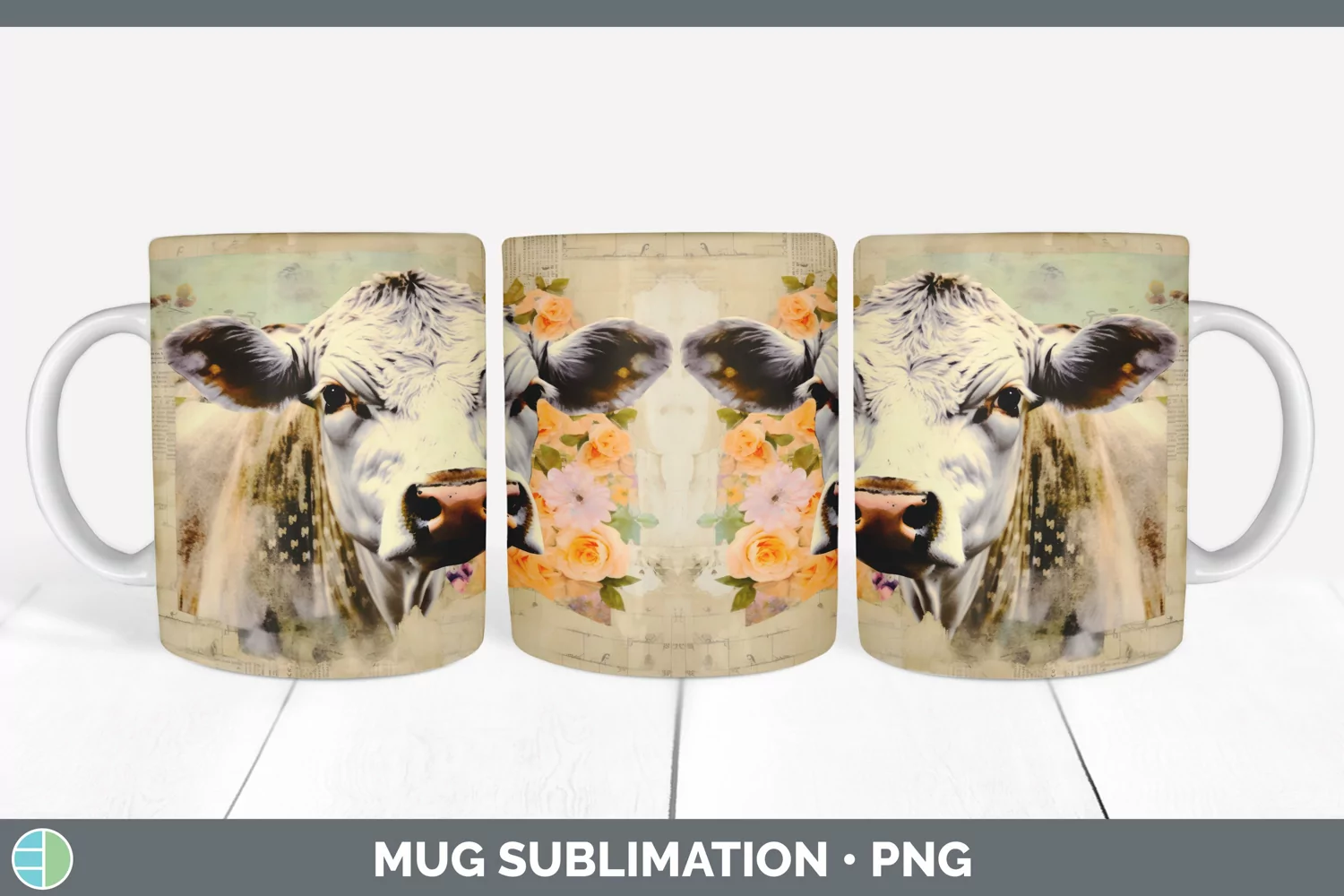 GorgeousDecoupage Cows Mug Wrap design.