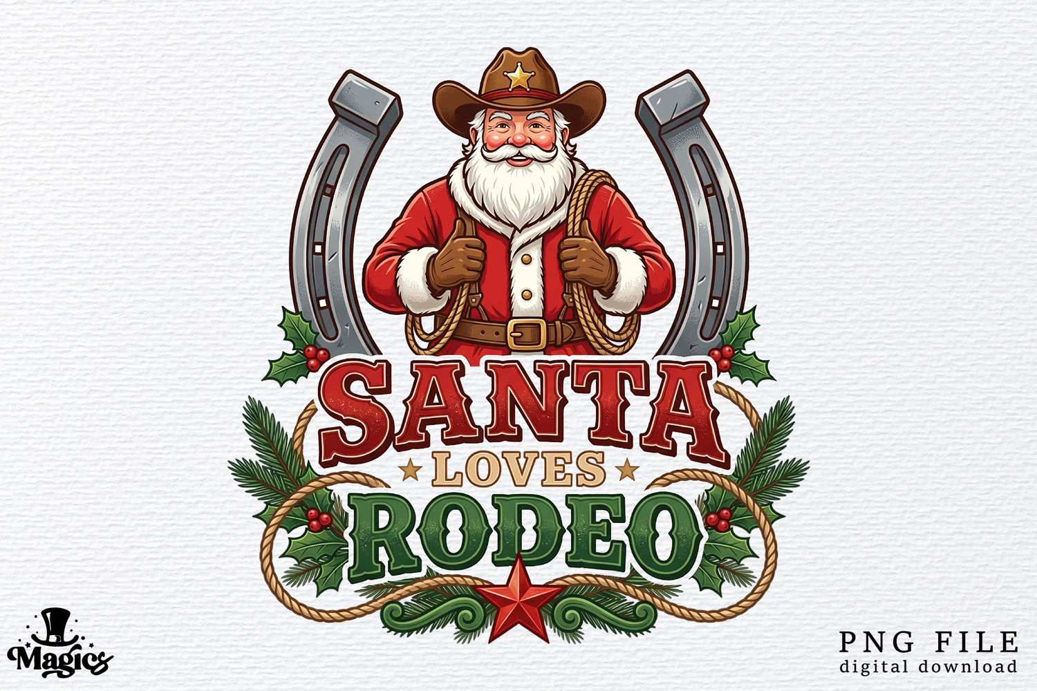 Vintage Cowboy Santa Horseshoe PNG product image 1