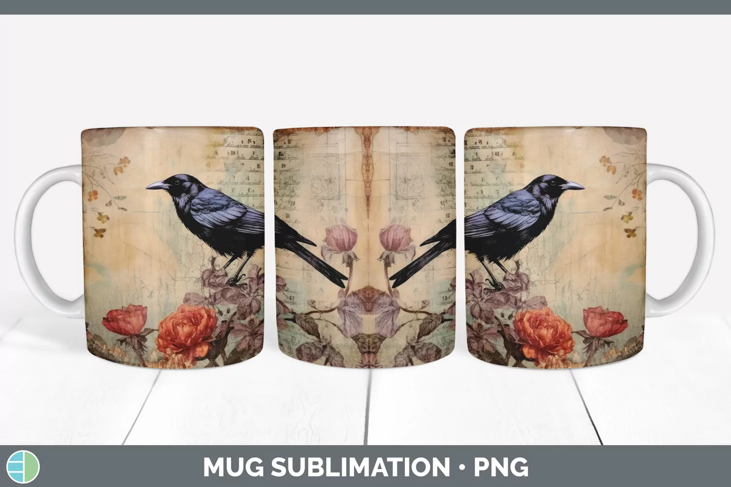 GorgeousDecoupage Crows Mug Wrap design.