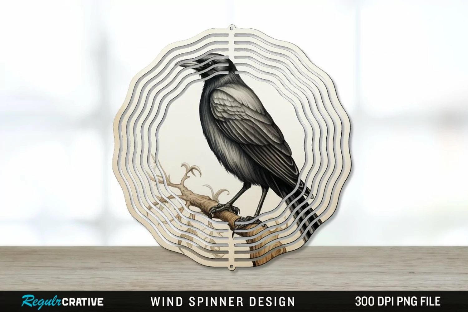 Vintage Crow Bird Wind Spinner Sublimation PNG Design product image 1