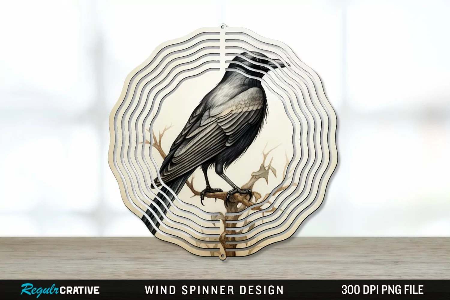 Vintage Crow Bird Wind Spinner Sublimation PNG Design product image 1