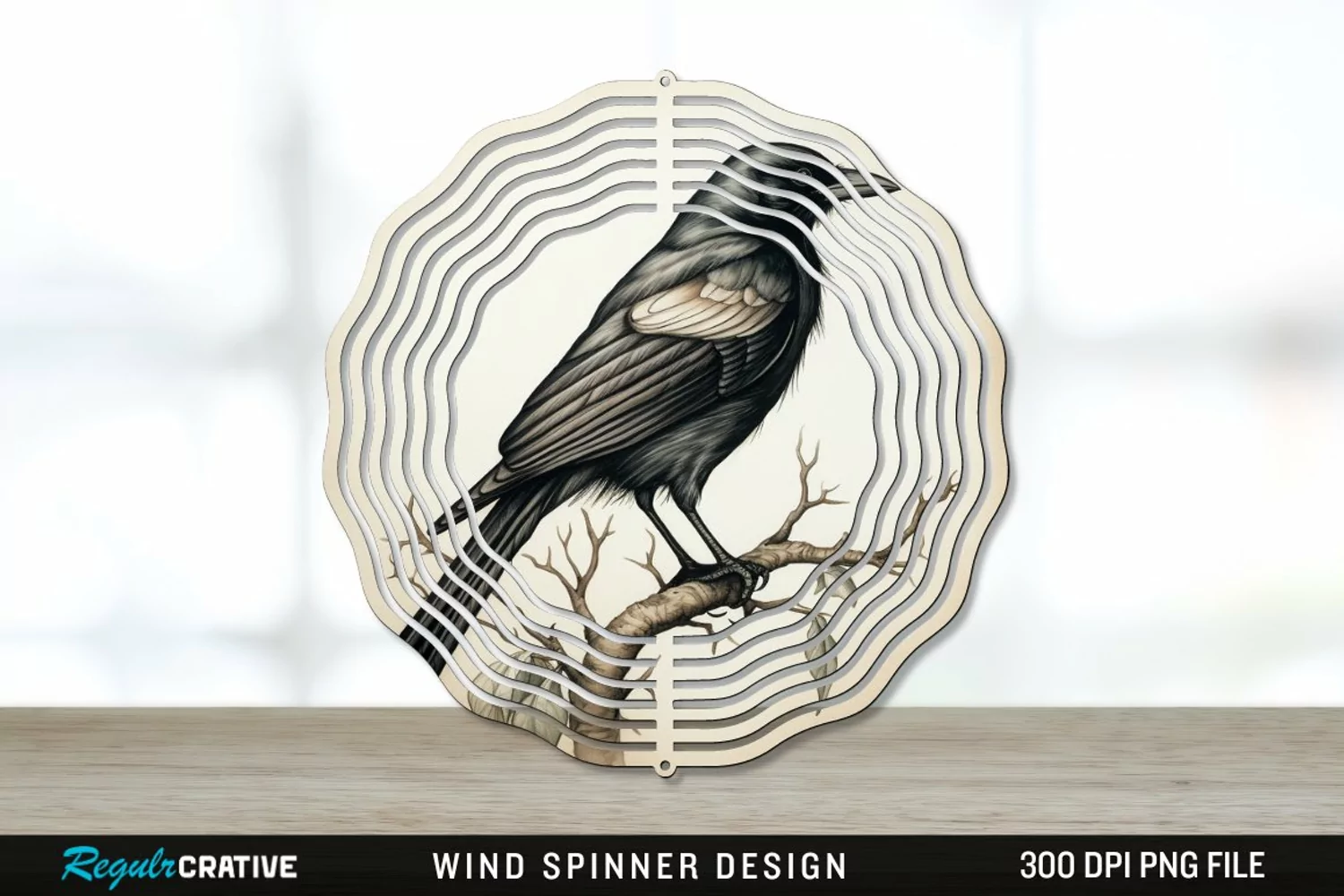 Vintage Crow Bird Wind Spinner Sublimation PNG Design product image 1