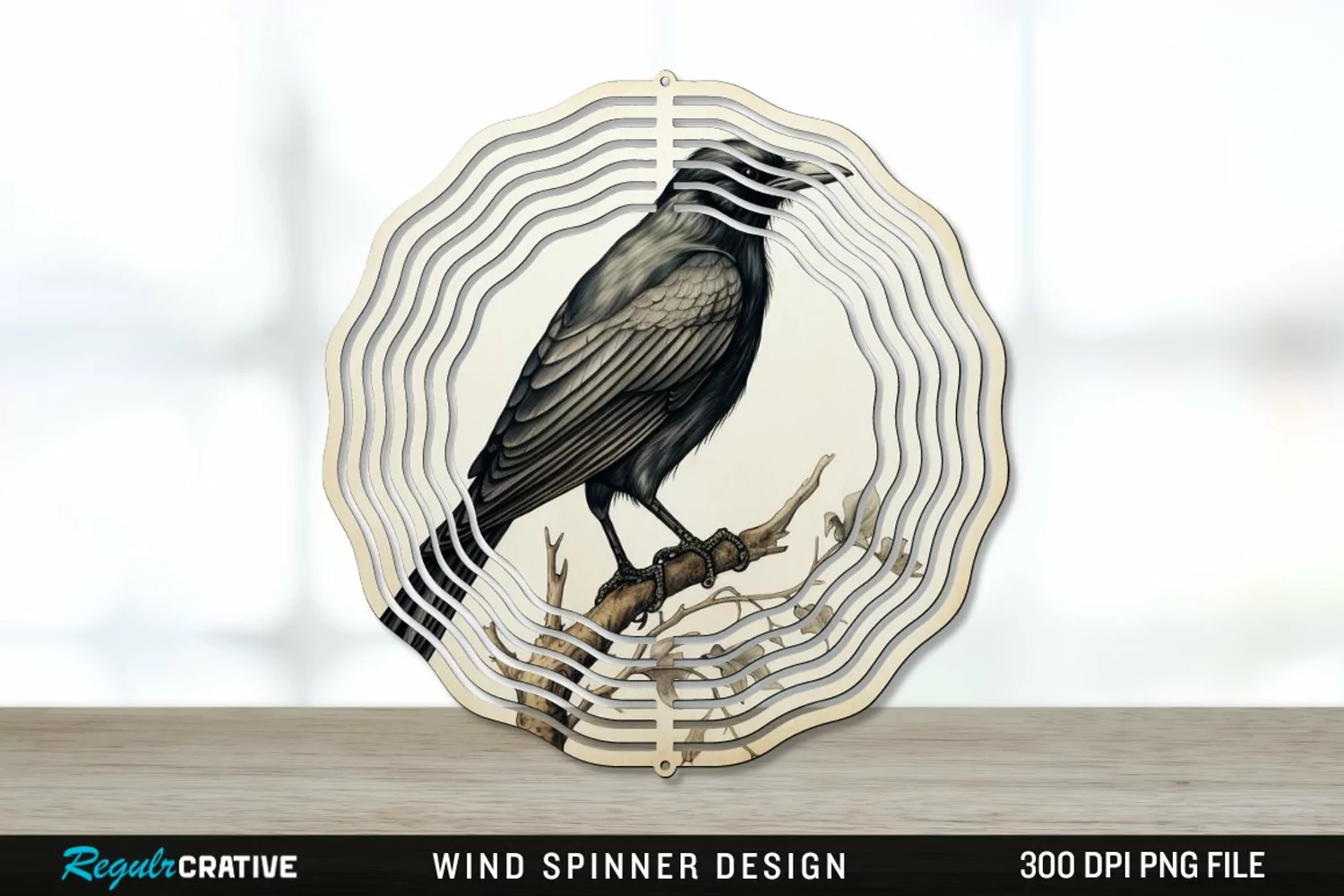 Vintage Crow Bird Wind Spinner Sublimation PNG Design product image 1