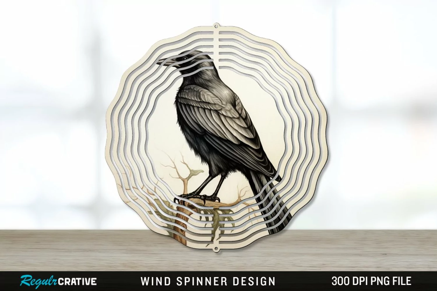 Vintage Crow Bird Wind Spinner Sublimation PNG Design product image 1