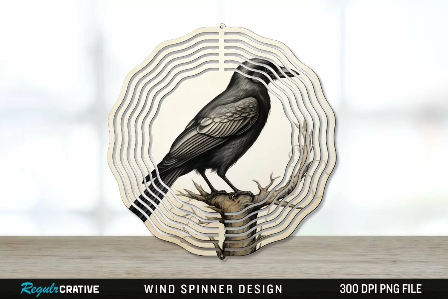 Vintage Crow Bird Wind Spinner Sublimation PNG Design product image 1
