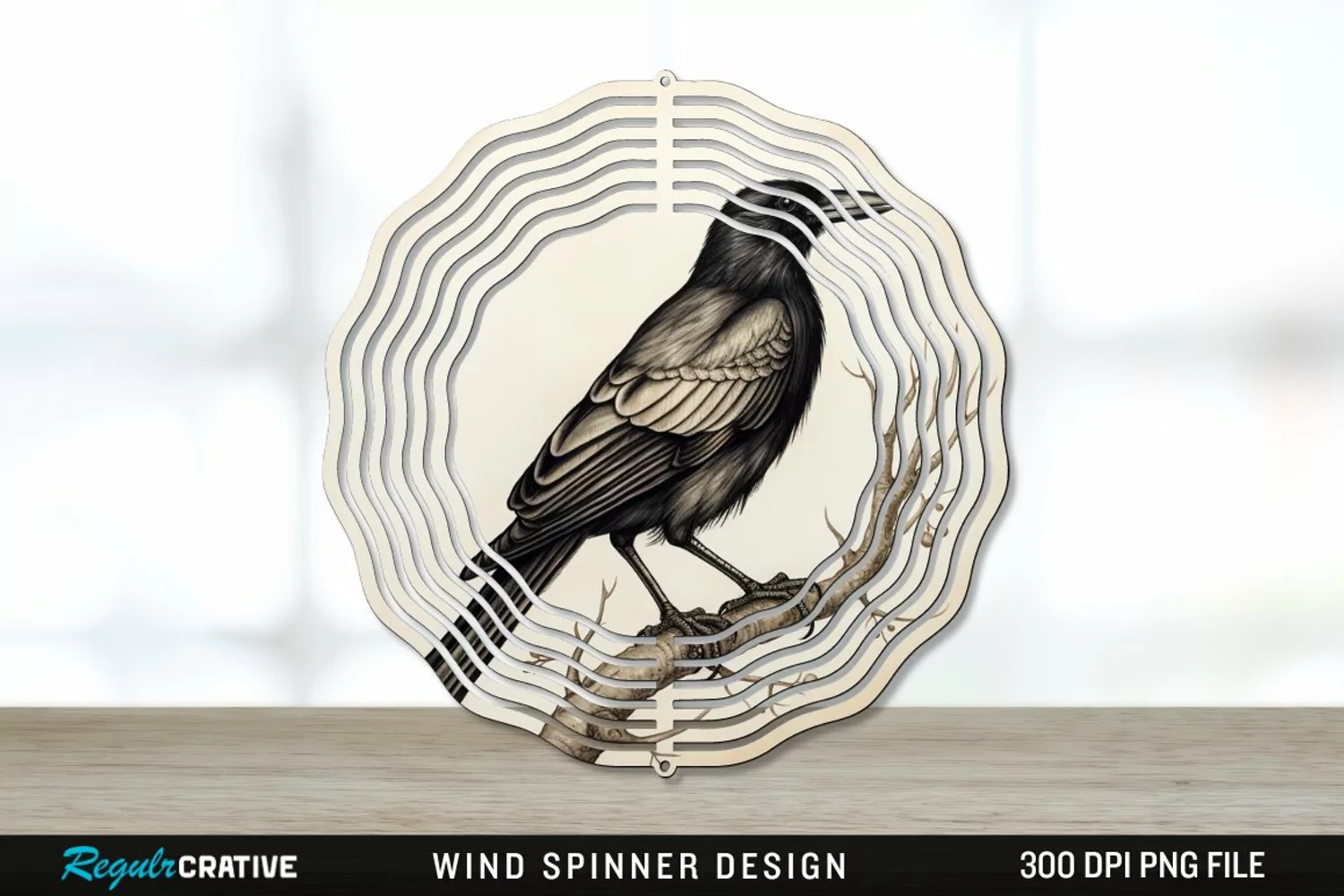 Vintage Crow Bird Wind Spinner Sublimation PNG Design product image 1