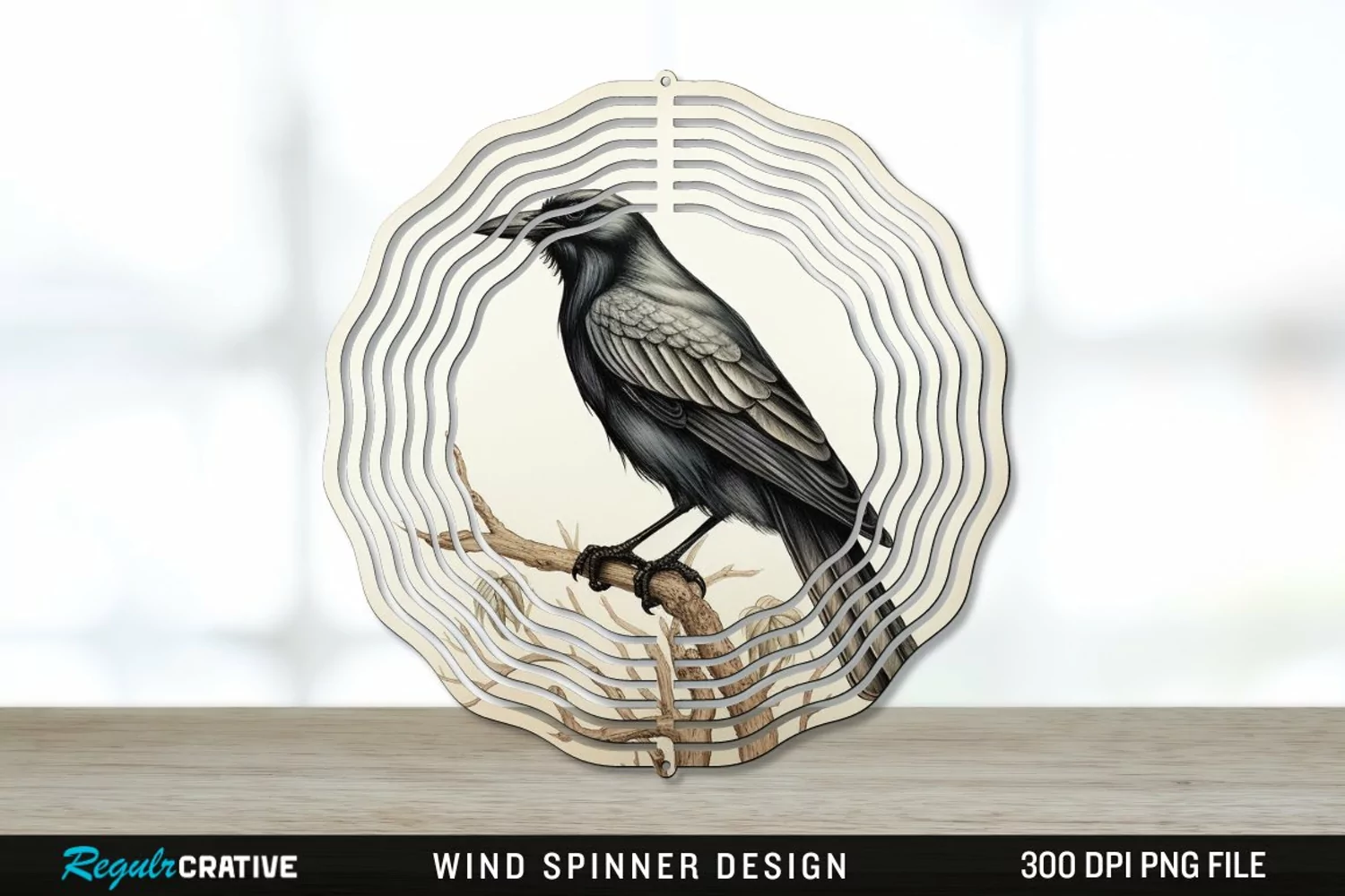 Vintage Crow Bird Wind Spinner Sublimation PNG Design product image 1