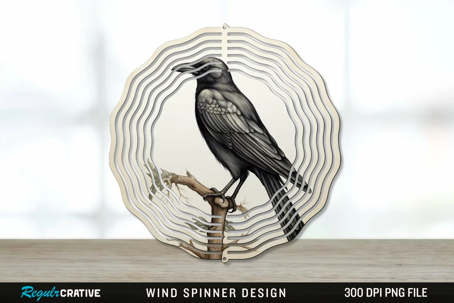 Vintage Crow Bird Wind Spinner Sublimation PNG Design product image 1