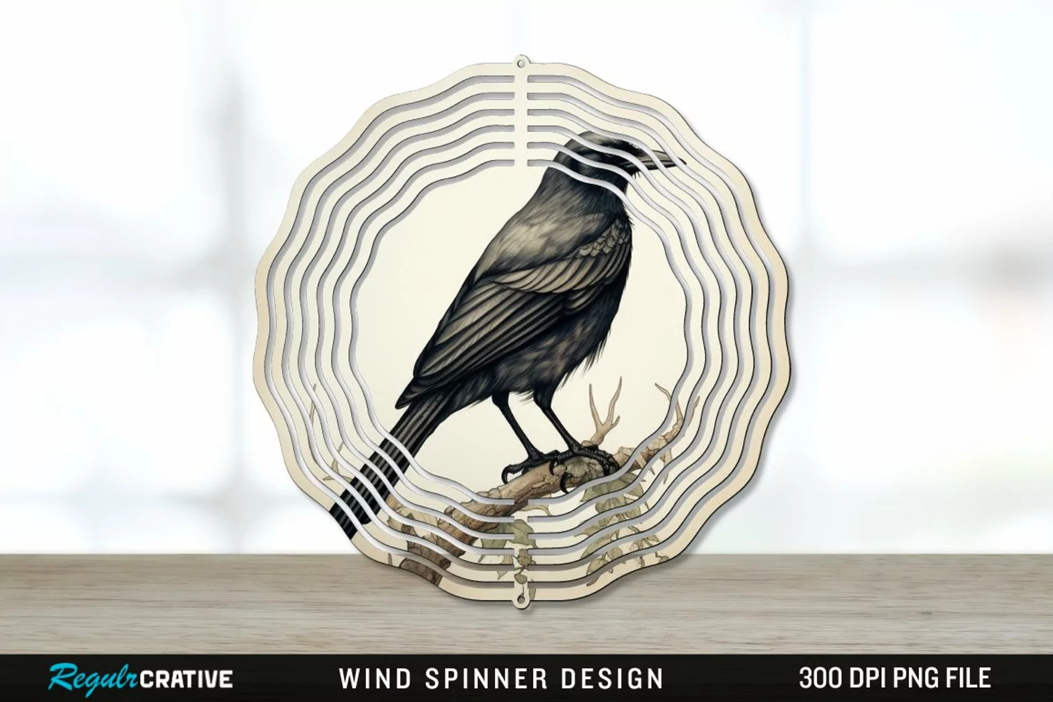 Vintage Crow Bird Wind Spinner Sublimation PNG Design product image 1