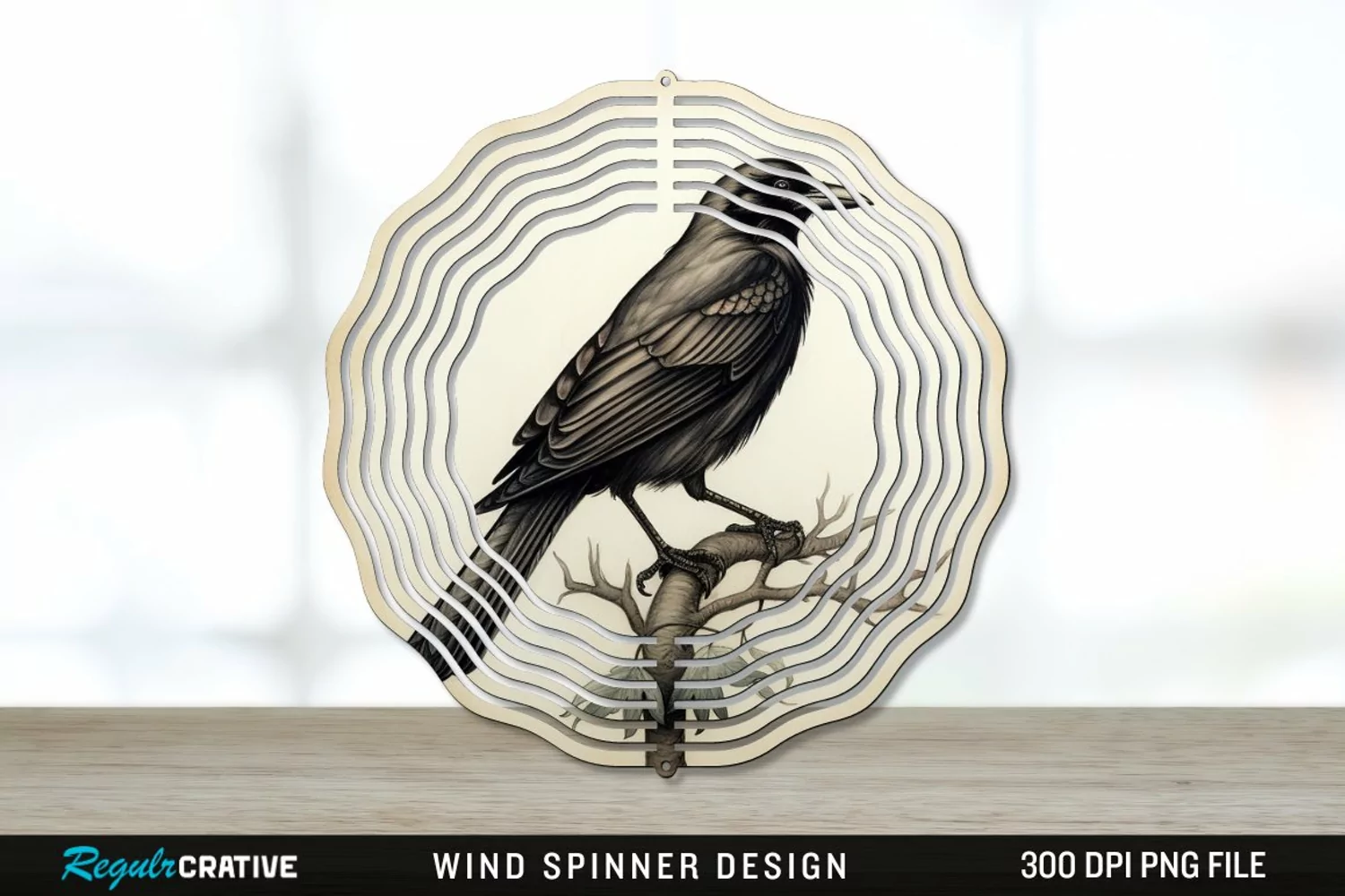 Vintage Crow Bird Wind Spinner Sublimation PNG Design product image 1