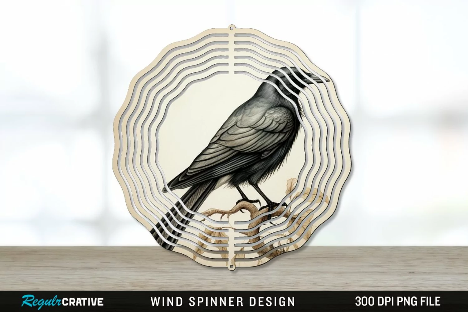 Vintage Crow Bird Wind Spinner Sublimation PNG Design product image 1