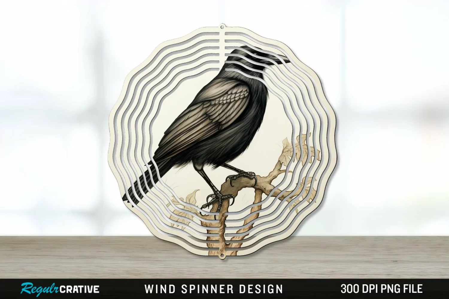 Vintage Crow Bird Wind Spinner Sublimation PNG Design product image 1
