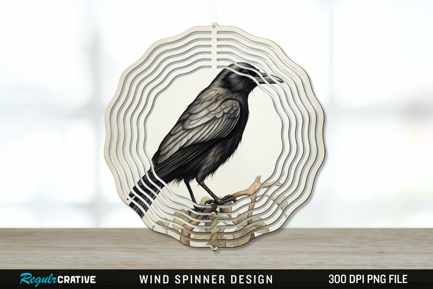 Vintage Crow Bird Wind Spinner Sublimation PNG Design product image 1