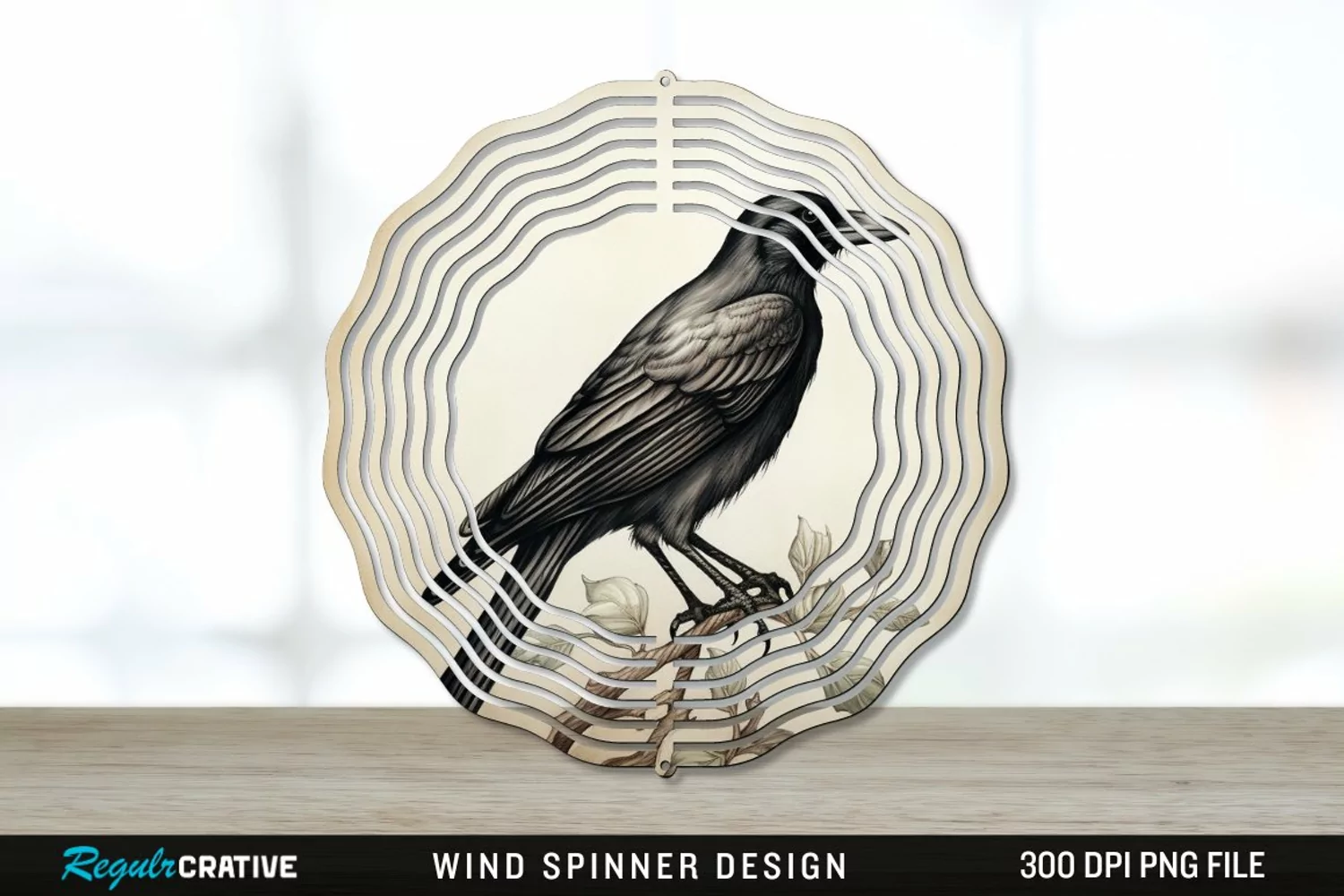 Vintage Crow Bird Wind Spinner Sublimation PNG Design product image 1