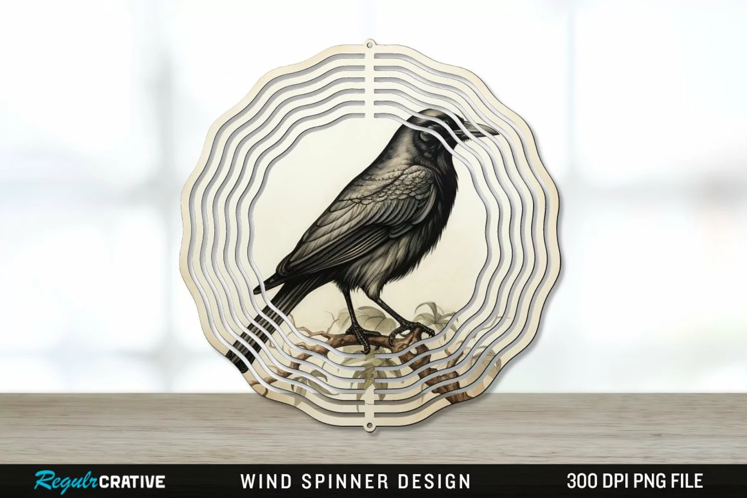 Vintage Crow Bird Wind Spinner Sublimation PNG Design product image 1