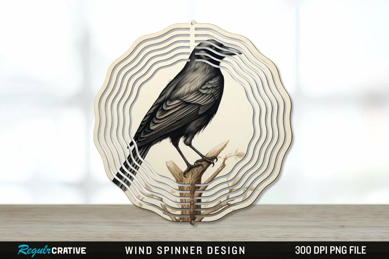 Vintage Crow Bird Wind Spinner Sublimation PNG Design product image 1
