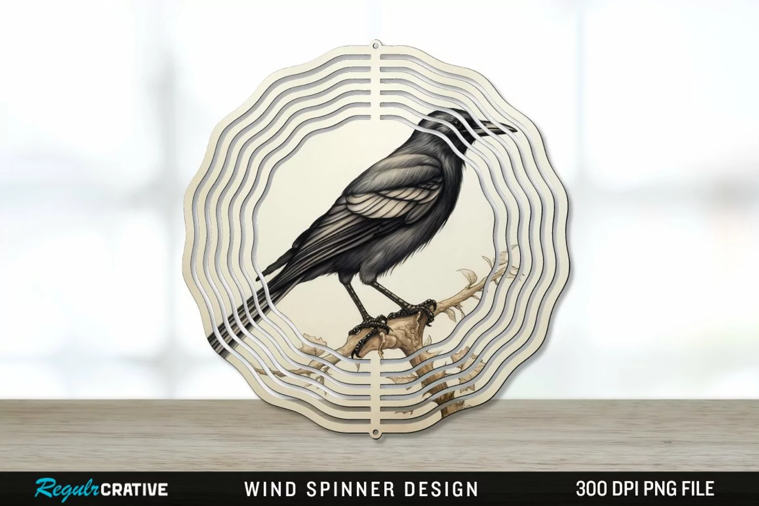 Vintage Crow Bird Wind Spinner Sublimation PNG Design product image 1