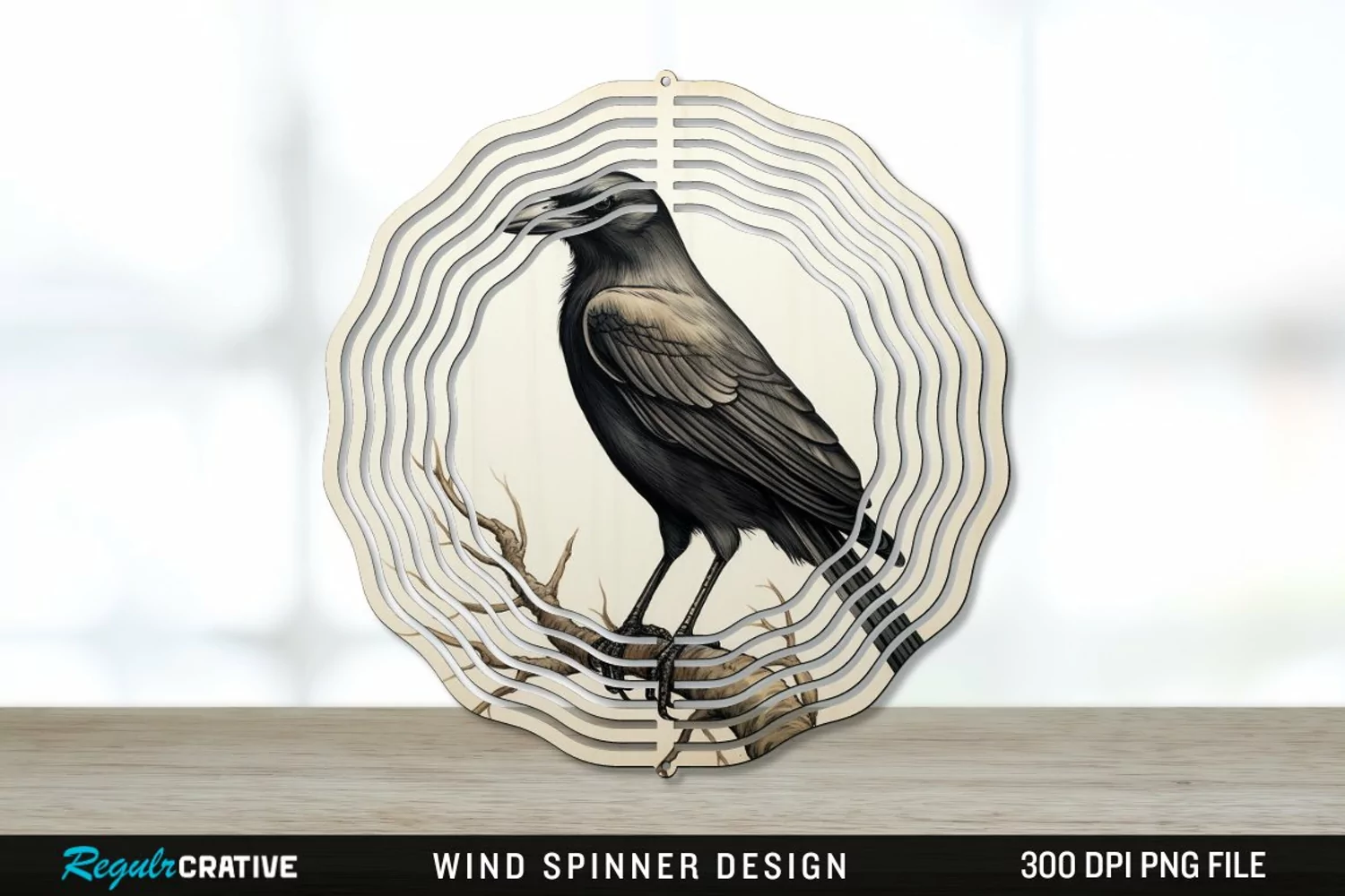 Vintage Crow Bird Wind Spinner Sublimation PNG Design product image 1