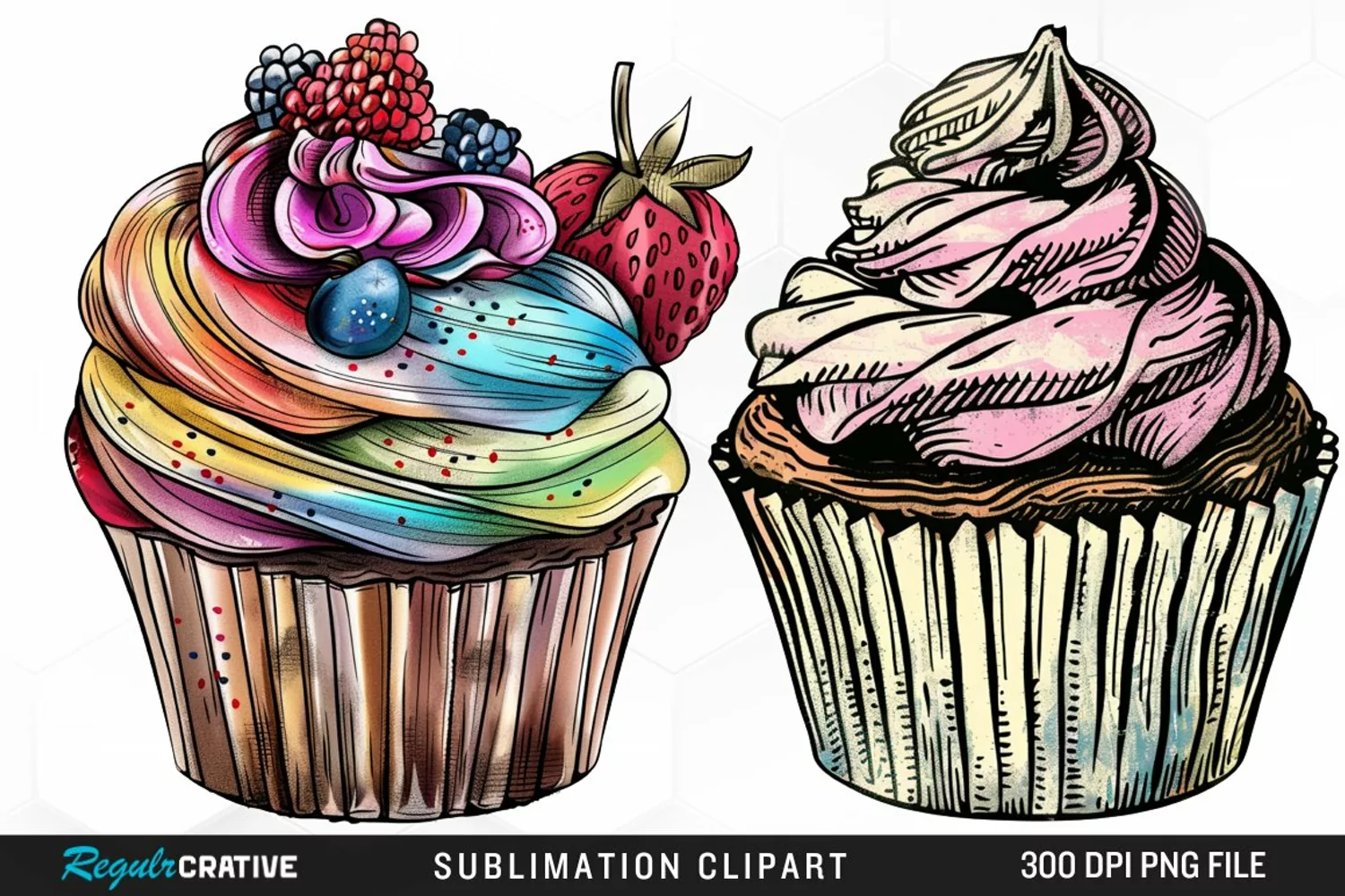 Vintage Cupcake Illustration Clipart product image 1