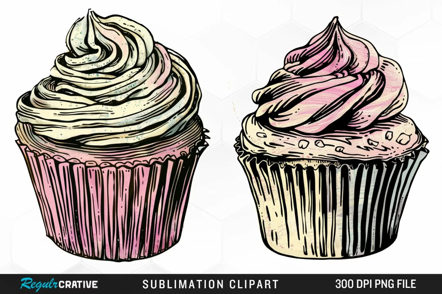 Vintage Cupcake Illustration Clipart product image 1