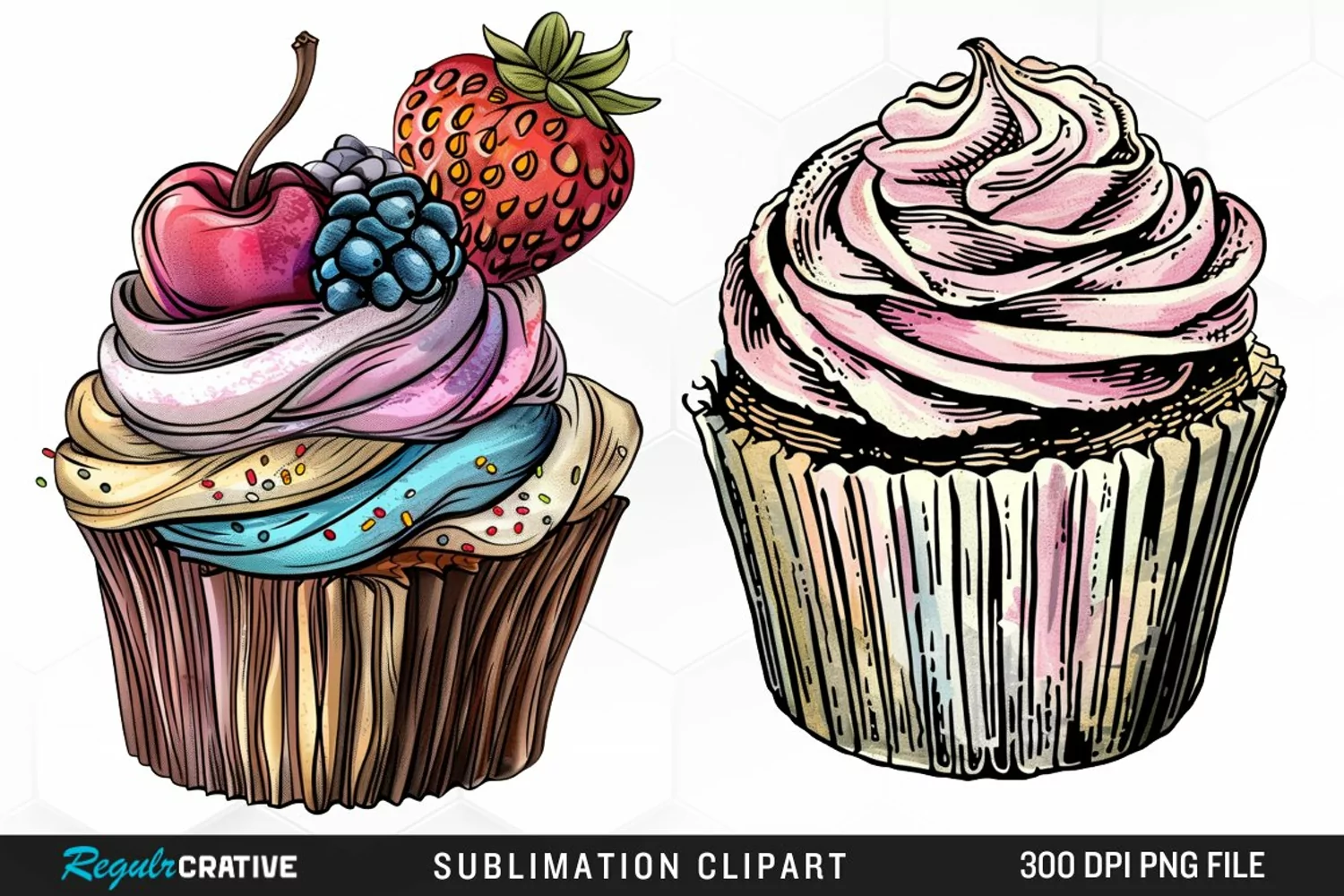 Vintage Cupcake Illustration Clipart product image 1
