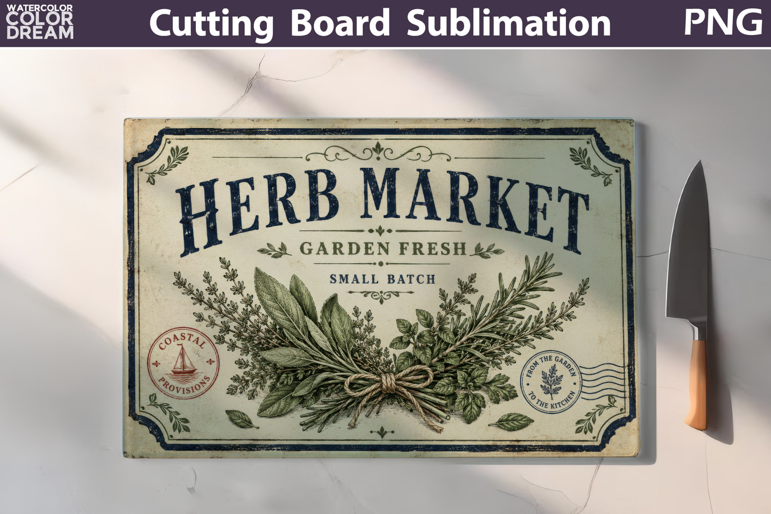 Herb Market Sign | Cutting Board Sublimation product image 1