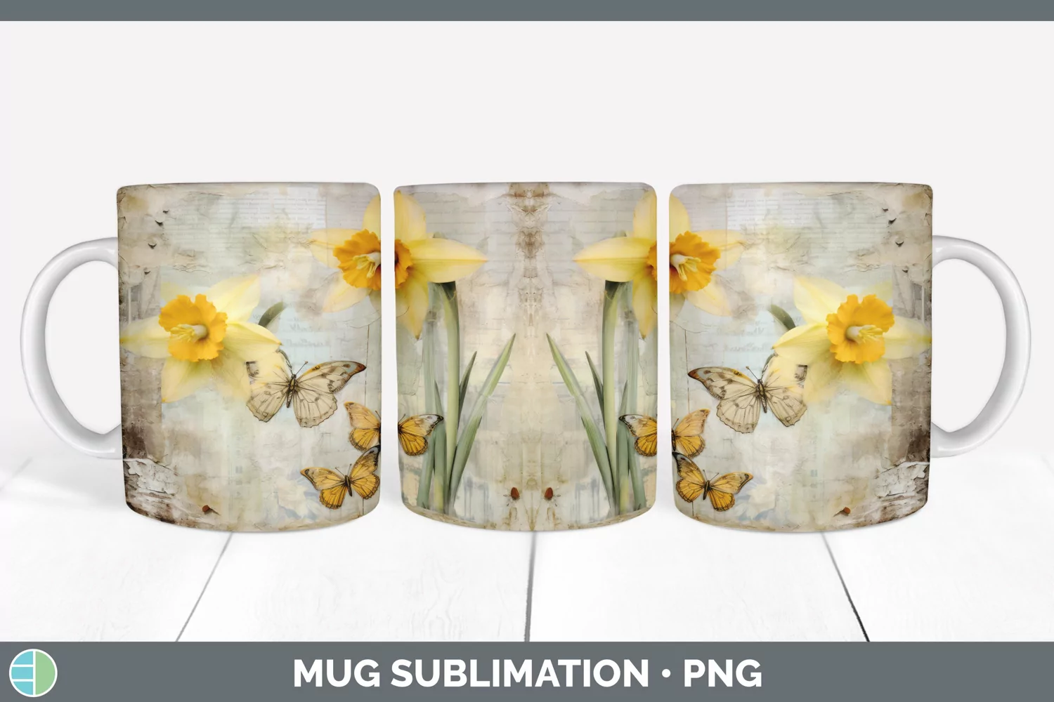 GorgeousDecoupage Daffodils Mug Wrap design.