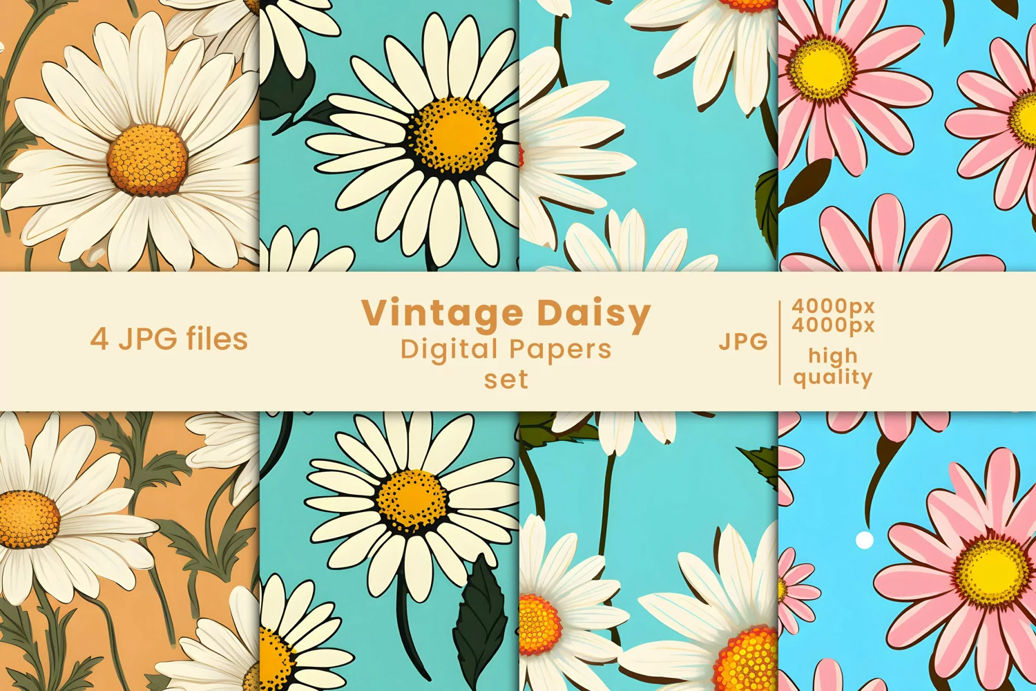 daisy flowers, daisy floral patterns, daisy flower digital papers, floral digital paper, floral wrap