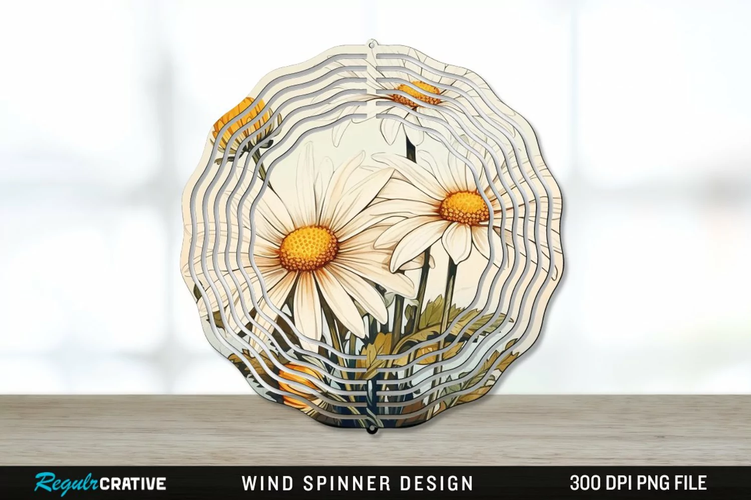 Vintage Daisy Flowers Wind Spinner Sublimation PNG Design product image 1