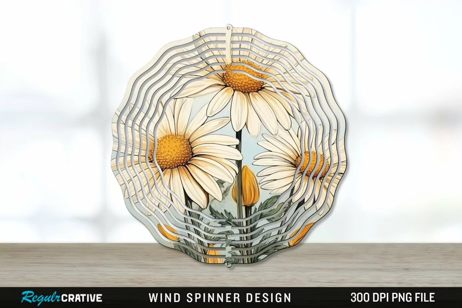 Vintage Daisy Flowers Wind Spinner Sublimation PNG Design product image 1