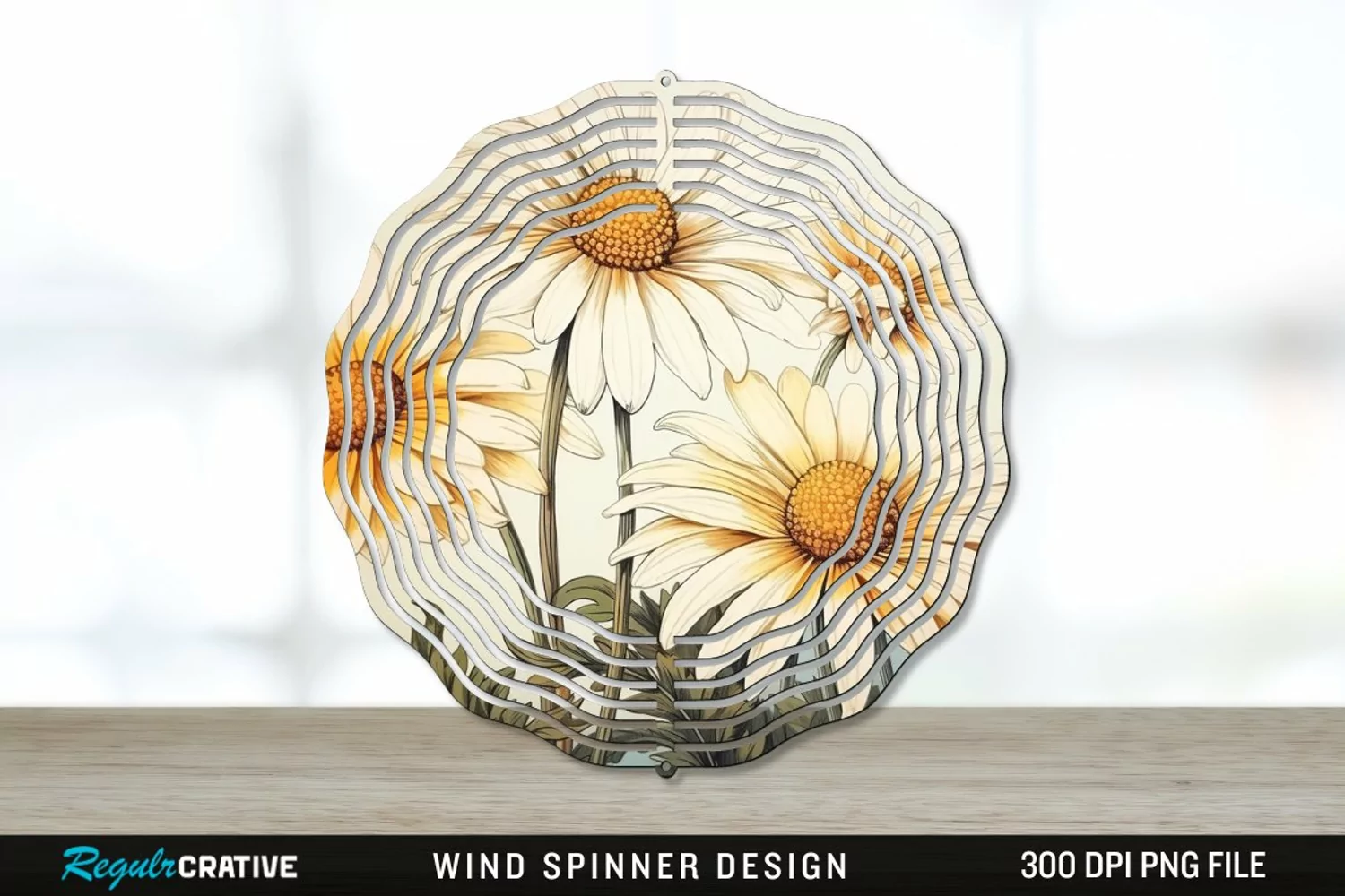 Vintage Daisy Flowers Wind Spinner Sublimation PNG Design product image 1