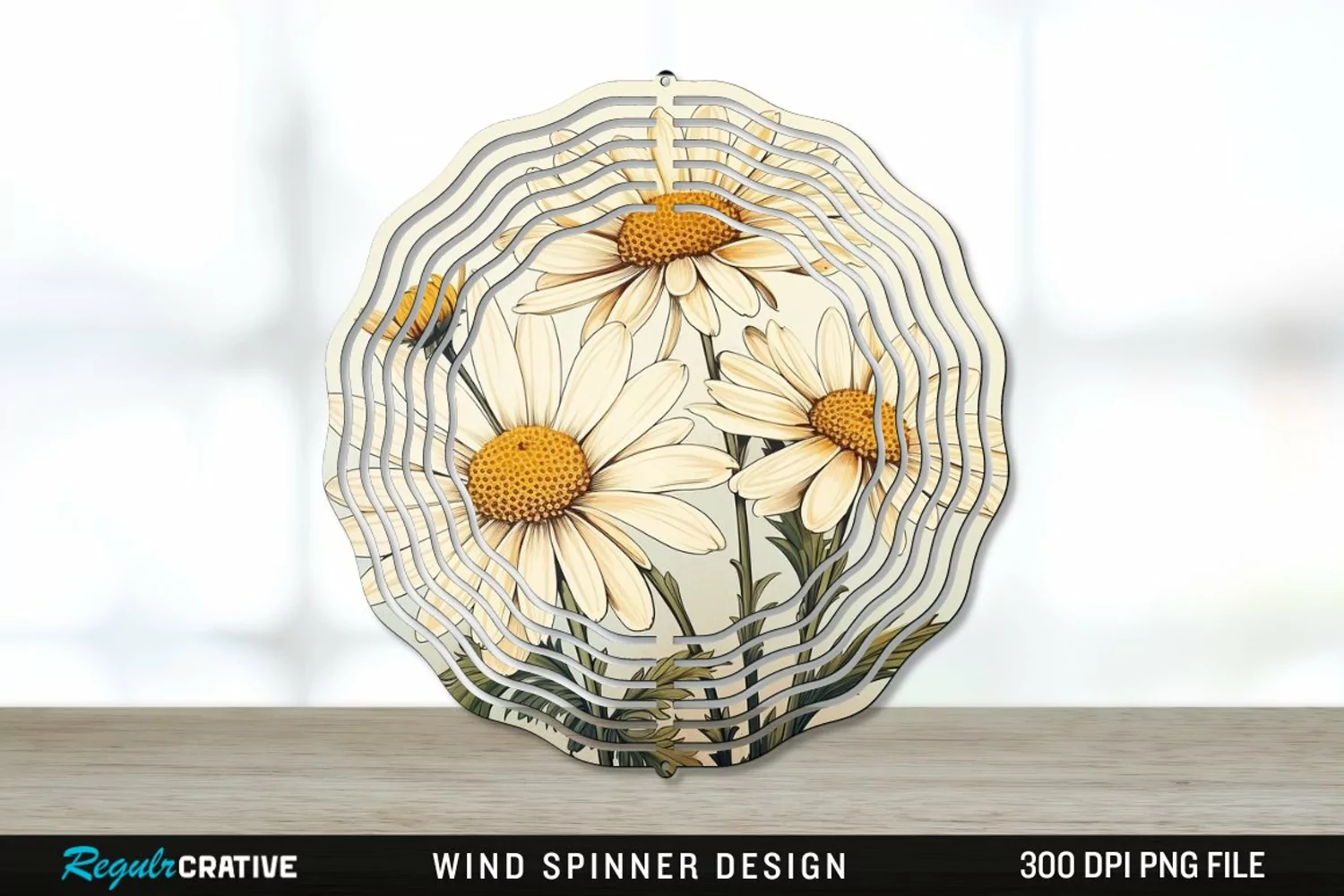 Vintage Daisy Flowers Wind Spinner Sublimation PNG Design product image 1