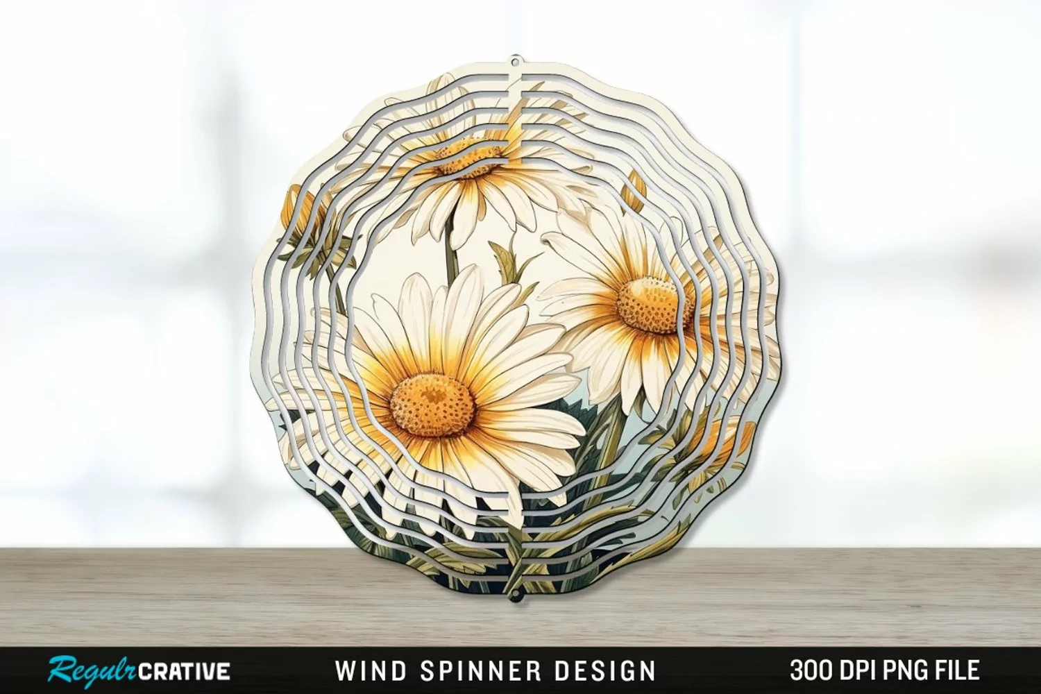 Vintage Daisy Flowers Wind Spinner Sublimation PNG Design product image 1