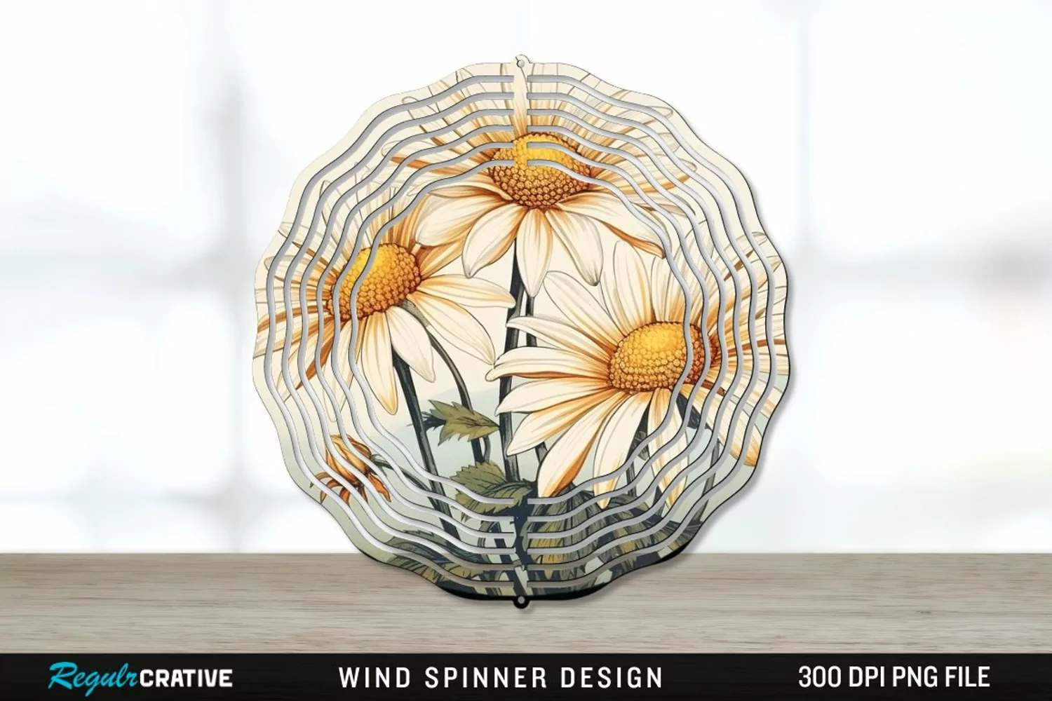 Vintage Daisy Flowers Wind Spinner Sublimation PNG Design product image 1