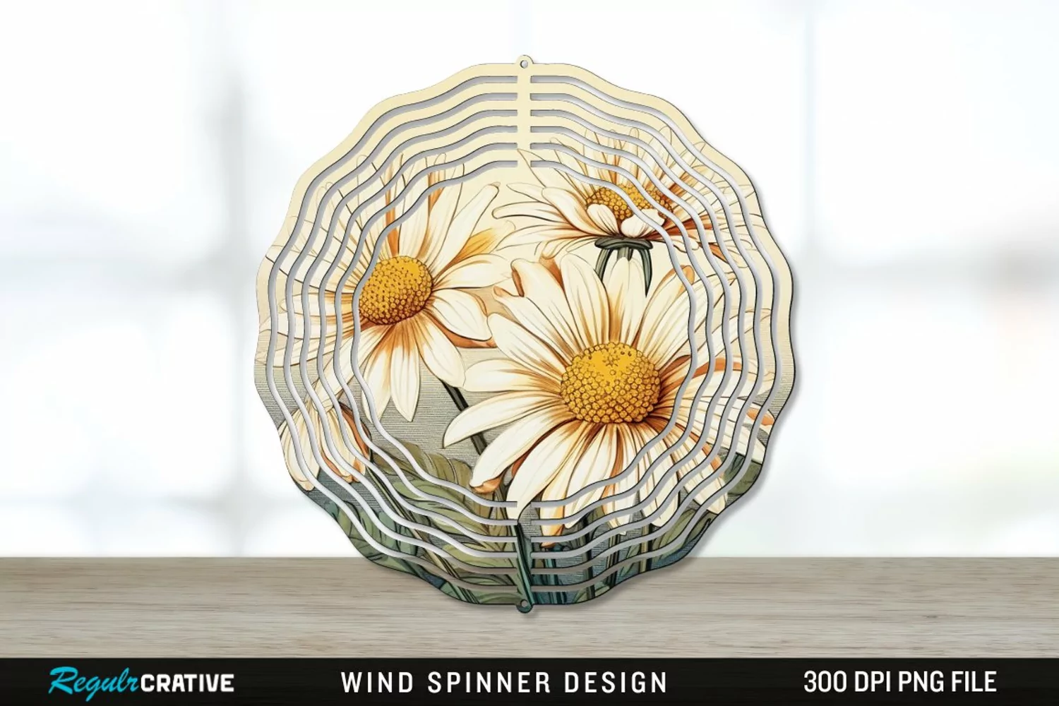 Vintage Daisy Flowers Wind Spinner Sublimation PNG Design product image 1
