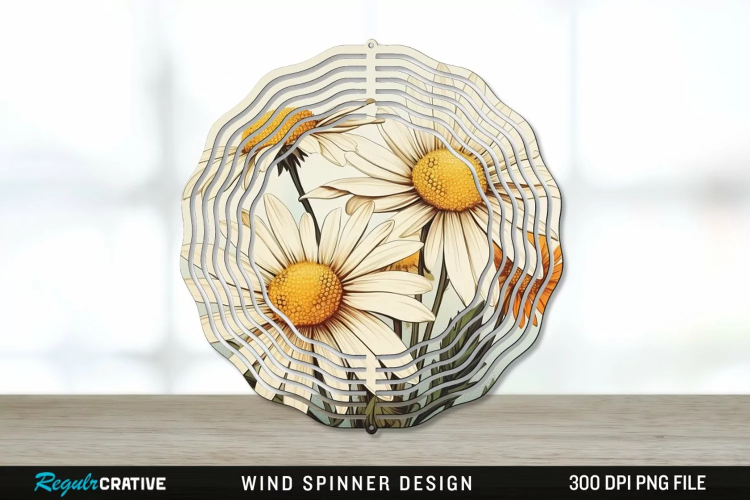 Vintage Daisy Flowers Wind Spinner Sublimation PNG Design product image 1