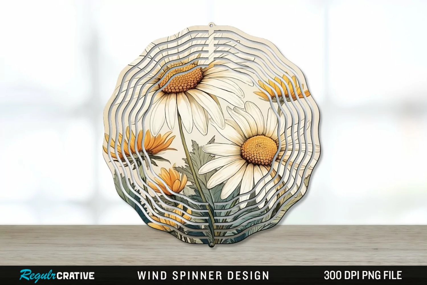 Vintage Daisy Flowers Wind Spinner Sublimation PNG Design product image 1