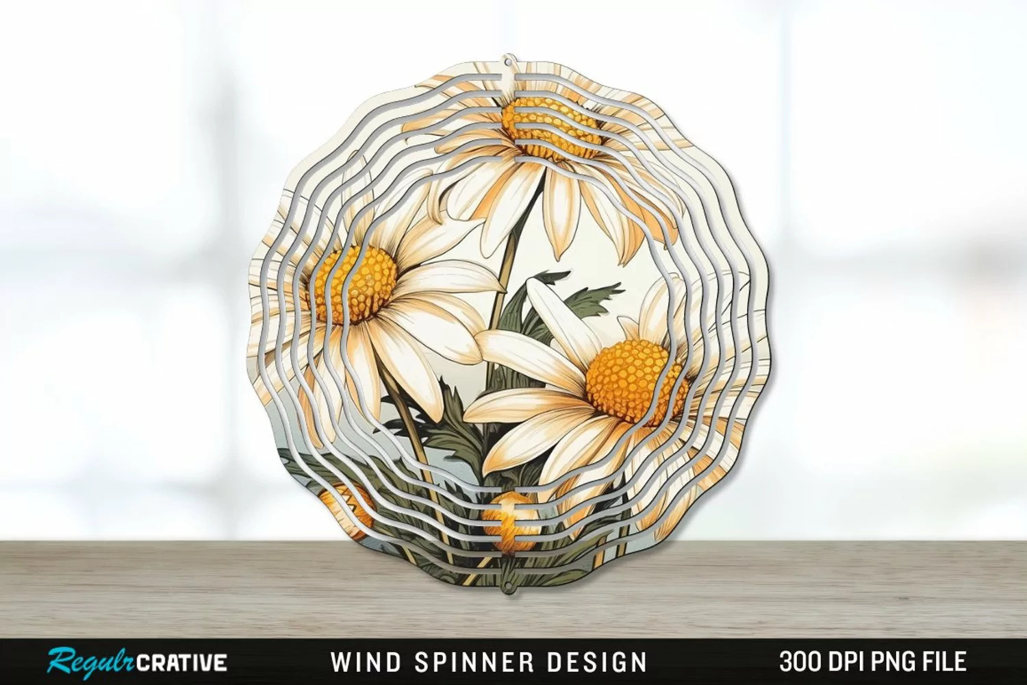 Vintage Daisy Flowers Wind Spinner Sublimation PNG Design product image 1