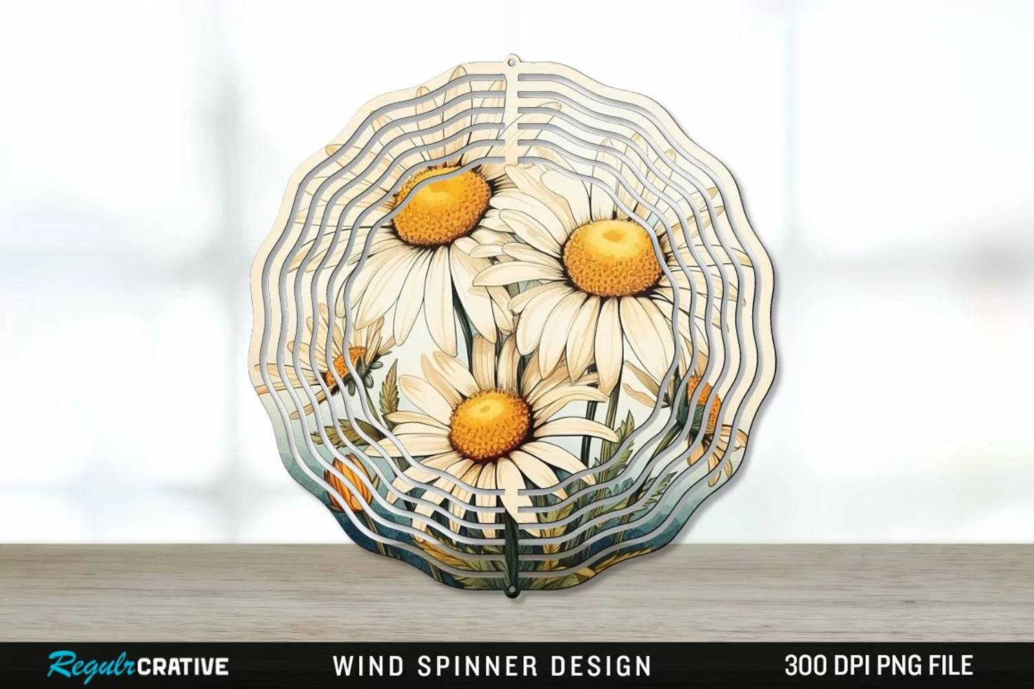 Vintage Daisy Flowers Wind Spinner Sublimation PNG Design product image 1