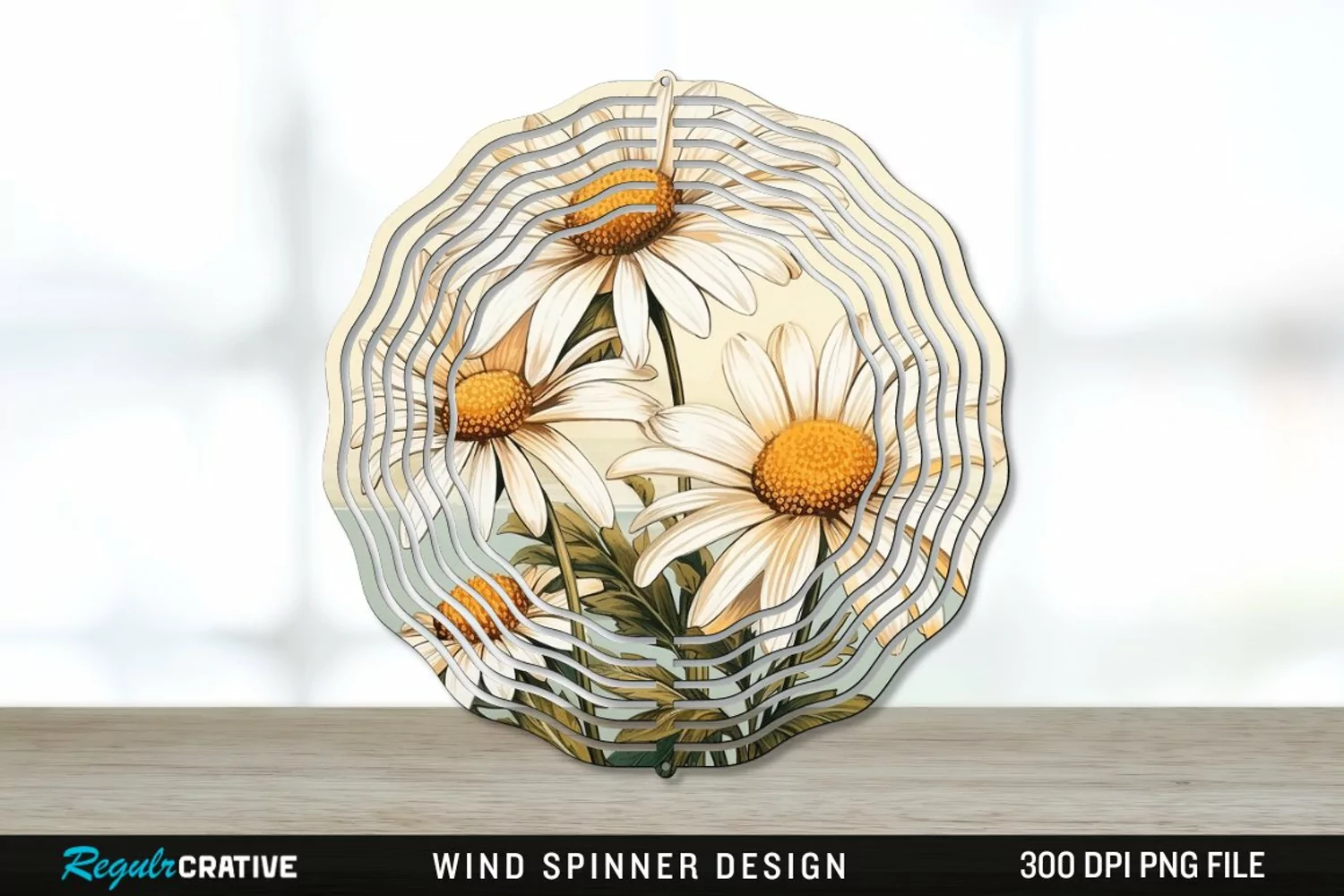 Vintage Daisy Flowers Wind Spinner Sublimation PNG Design product image 1