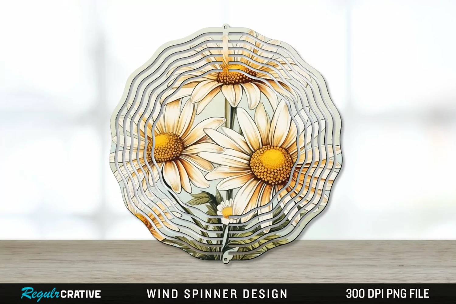 Vintage Daisy Flowers Wind Spinner Sublimation PNG Design product image 1
