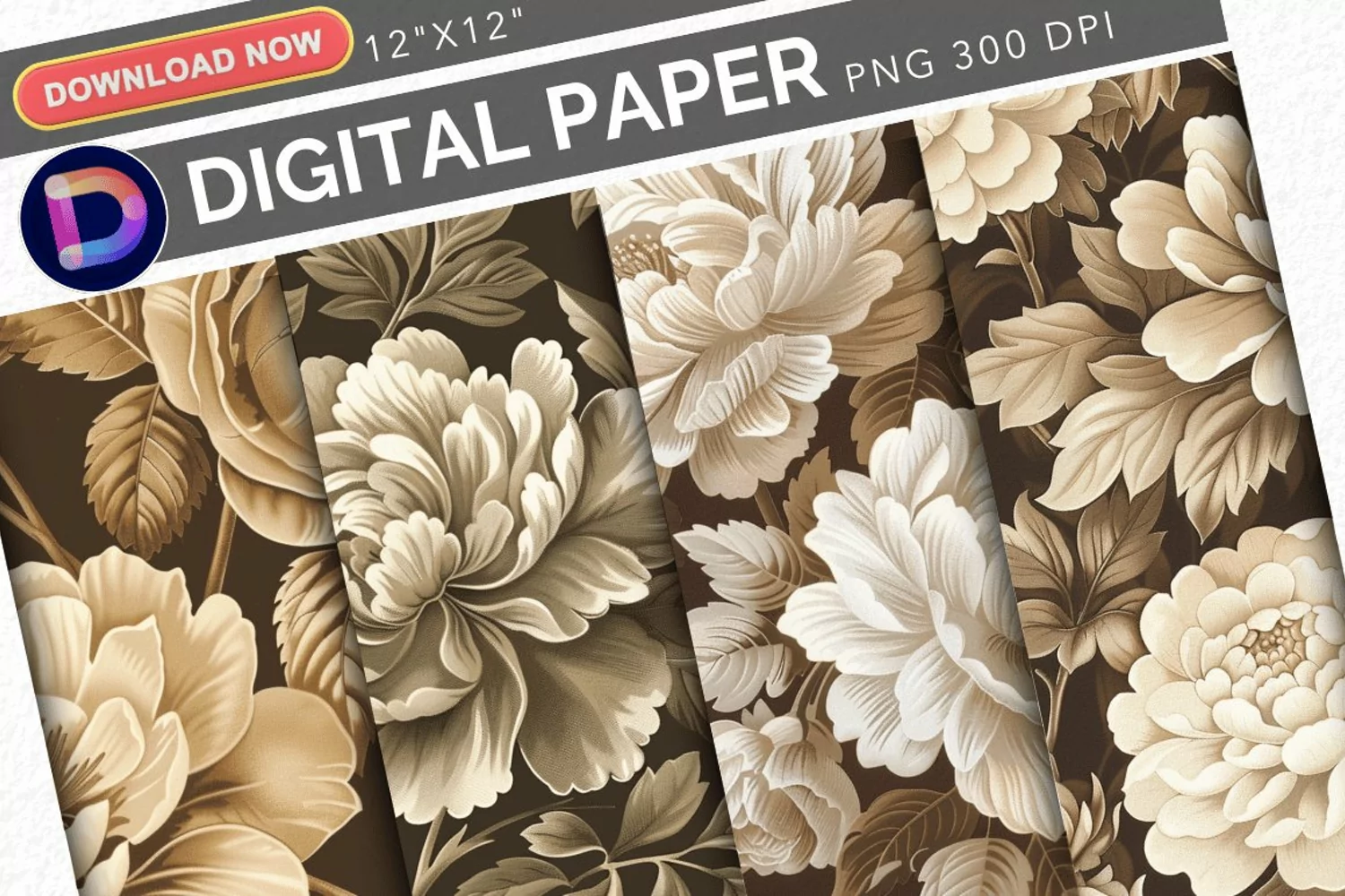 Vintage Damask Pattern Digital Paper product image 1
