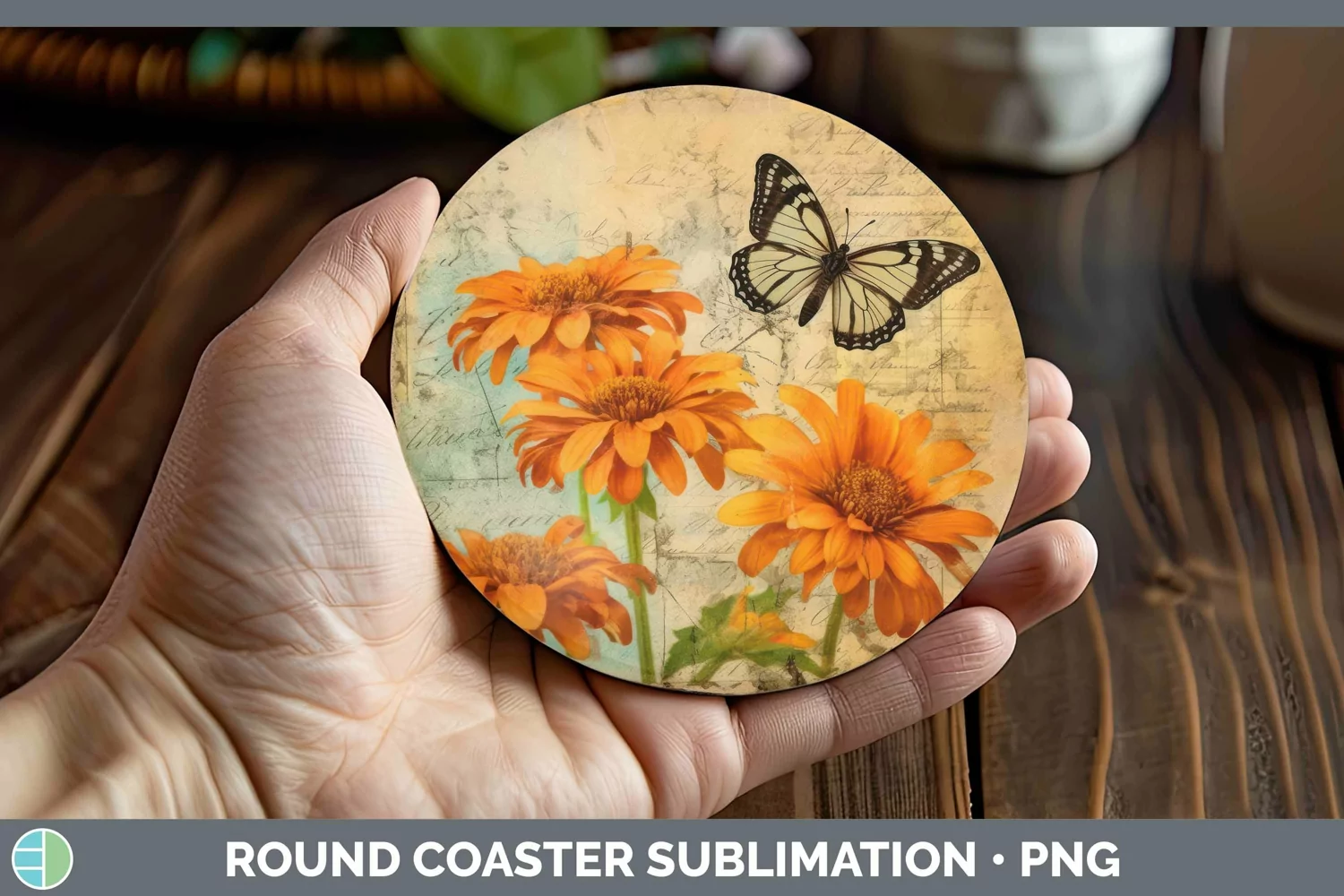 GorgeousVintage Decoupage Round Coaster design.